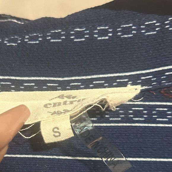 Entro Navy Blue Southwestern Pattern Shirtdress with rolled up sleeves - Picture 13 of 16